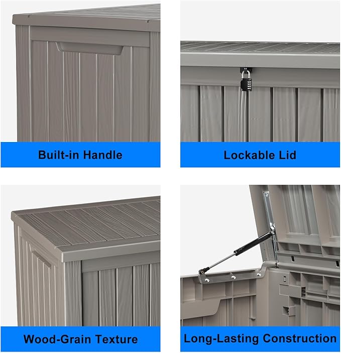 180 Gallon Outdoor Deck Box,Storage Lockable Waterproof Patio Furniture,Garden Tools,Cushions,Pool Accessories Outside Storage Resin Box(Grey)