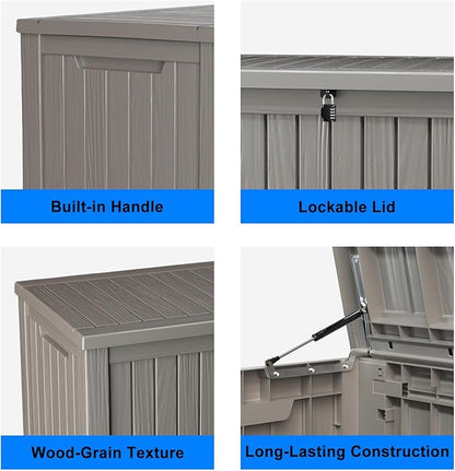 180 Gallon Outdoor Deck Box,Storage Lockable Waterproof Patio Furniture,Garden Tools,Cushions,Pool Accessories Outside Storage Resin Box(Grey)