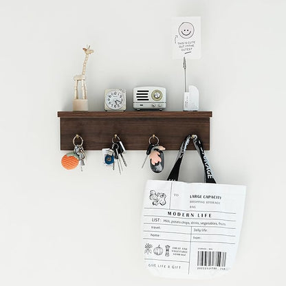 Entrance Coat Rack ，Coat Hooks, Wall-Mounted Wooden Hook Rack, Wall-Mounted Shelves，Key Hook for The Wall，Key Hook (Walnut Color Veneer-c)
