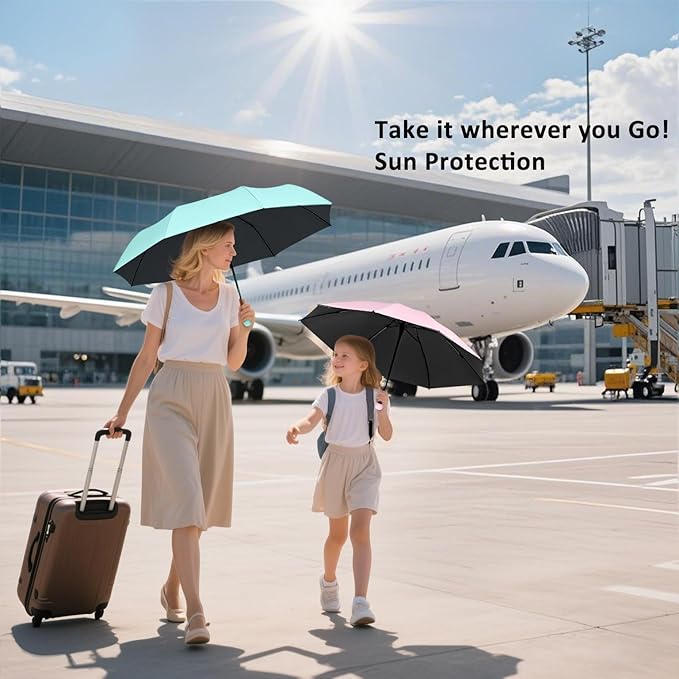 BAODINI Travel Mini Umbrella for Purse With Case Small Compact UV Sun Protection Sun Lightweight Tiny Pocket Umbrella for Women Kids and Men