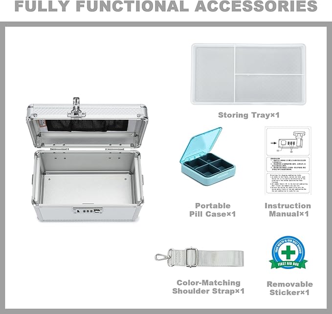 Storage Lock Box with Combination code, Lockable Medicine Storage Case, Empty First Aid Box, Security Lock Box, Multipurpose Lockbox for Home and Outdoor Use (Silver, Small)