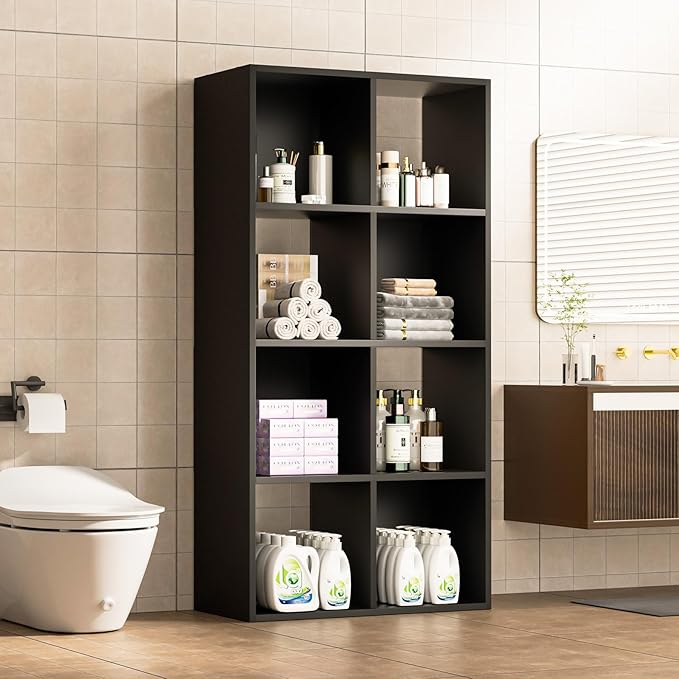 COMHOMA 8 Wood Cube Storage Organizer with Open Back and Removable Back Panels, 11In Black Cube Storage Bookshelf, Cubicle Shelf Bookcase for Home Office Bedroom Living Room, Vertical or Horizontal