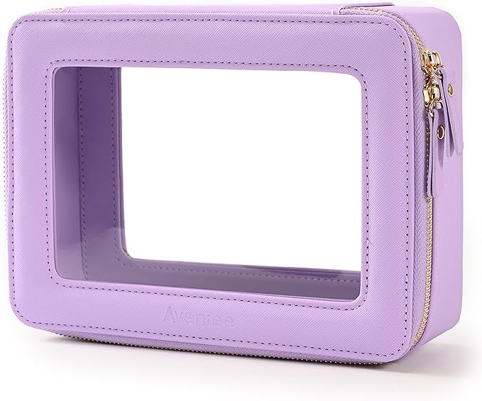 Aveniee Clear Makeup Bag Organizer,Large Travel Toiletry Bag for Women, Waterproof Cosmetic Pouch with Zippers,Car Organizers and Storage Case for Accessories,Lilac