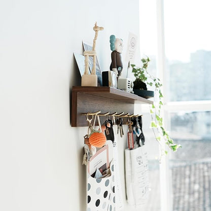 Entrance Coat Rack ，Coat Hooks, Wall-Mounted Wooden Hook Rack, Wall-Mounted Shelves，Key Hook for The Wall，Key Hook (Walnut Color Veneer-c)