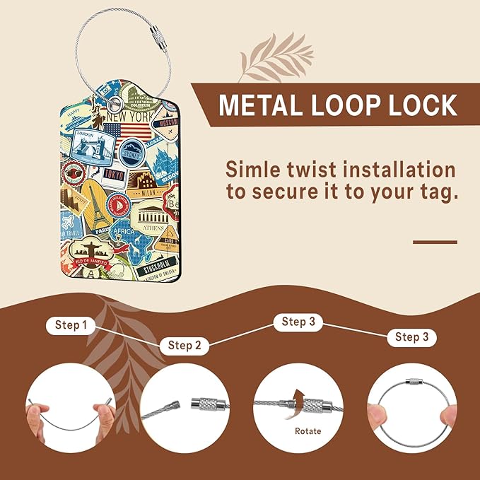 2 Pcs Leather Luggage Tags for Suitcases, Funny Suitcase Tags for Luggage, Privacy Cover ID Label with Stainless Steel Loop & Address Card, Travel Bag Suitcase Tags for Luggage Accessories Women Men