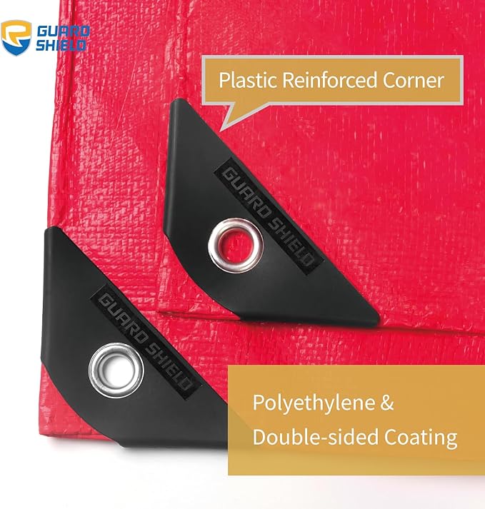 GUARD SHIELD Red Tarp 12x20 Feet Tarps High Visibility Outdoor Poly Cover Lightweight 6mil