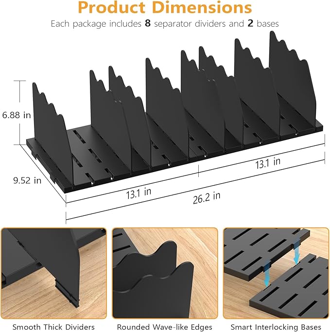 Ronlap Purse Storage Organizer for Closet, Black Closet Bag Storage Dividers Rack Shelf Purse Dividers for Closet Organization Handbag Separators Closet Purse Organizers and Storage, 2 Pack, Black