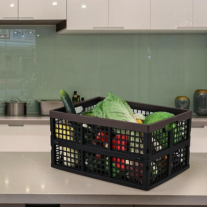 Gloreen 4-Pack 42 L Plastic Collapsible Storage Crate, Folding Storage Crates Baskets