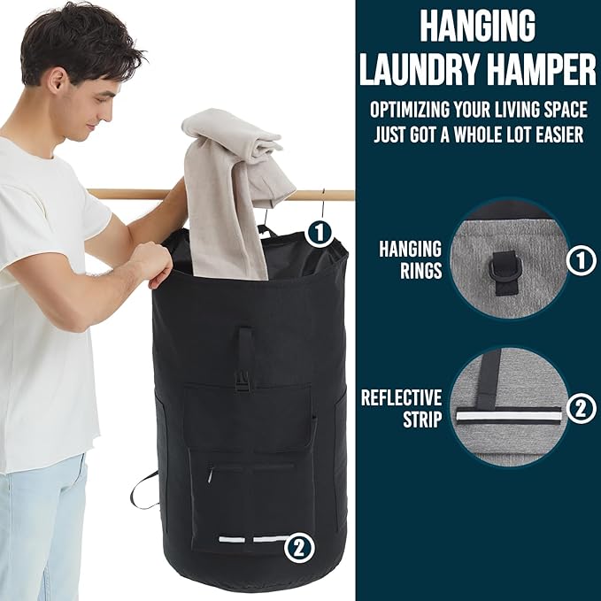 Laundry Backpack with Shoulder Straps，Laundry Bag Extra Large 115L，Laundry Backpack Heavy Duty with 4 Pockets, College Laundry Bags for Dorm Room， Sturdy Clothes Hamper Bags，Laundry Hamper Bag XXL