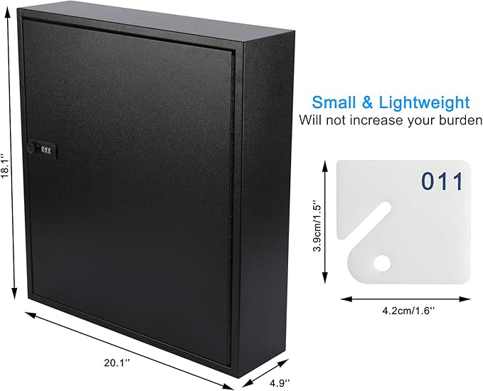 KYODOLED Key Cabinet Lock Box with Code, Wall Mount Key Storage Box with Combination Lock, Hooks & Labels, (Black, 200 Key)