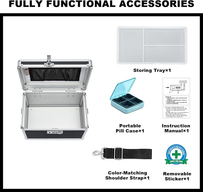 Storage Lock Box with Combination code, Lockable Medicine Storage Case, Empty First Aid Box, Security Lock Box, Multipurpose Lockbox for Home and Outdoor Use (Black, Medium)