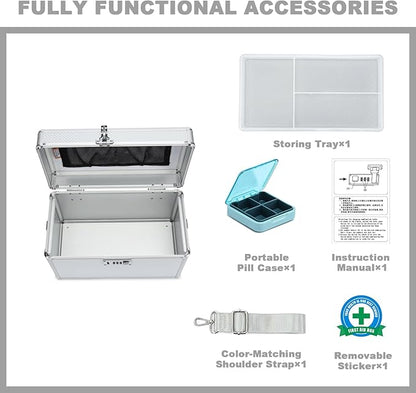 Storage Lock Box with Combination code, Lockable Medicine Storage Case, Empty First Aid Box, Security Lock Box, Multipurpose Lockbox for Home and Outdoor Use (Silver, Large)