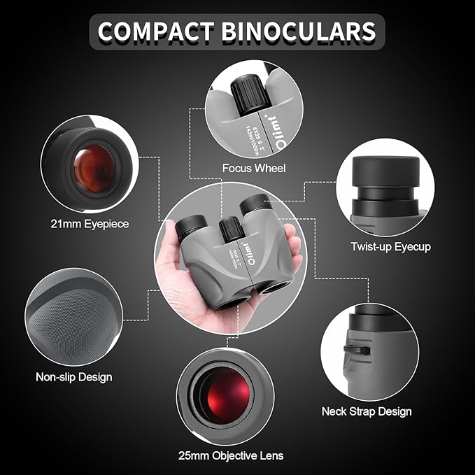 8x25 Compact Binoculars, Small Lightweight Handheld Portable Mini Pocket BAK-4 Prism 8.2° Wide Angle View ED Lens Professional HD Optics for Adults Outdoor Travel Bird Watching Hiking Birding Concert
