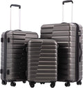 COOLIFE Expandable Suitcase PC ABS TSA Luggage 3 Piece Set Lock Spinner Carry on (gray)