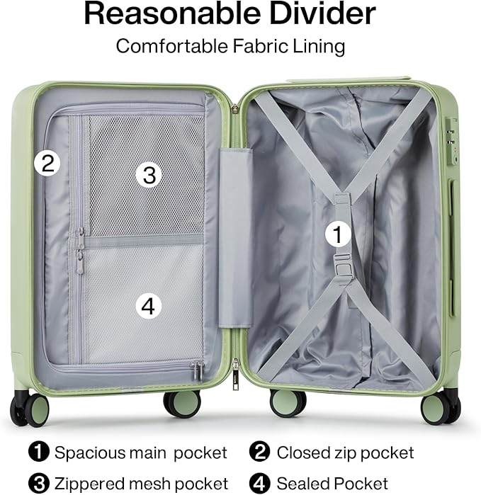 Hanke 26 Inch Luggage Large Suitcase With Spinner Wheels Tsa Luggage Suitcases Hard Case Luggage For Women Men Rolling Checked Luggage(Bamboo Green)