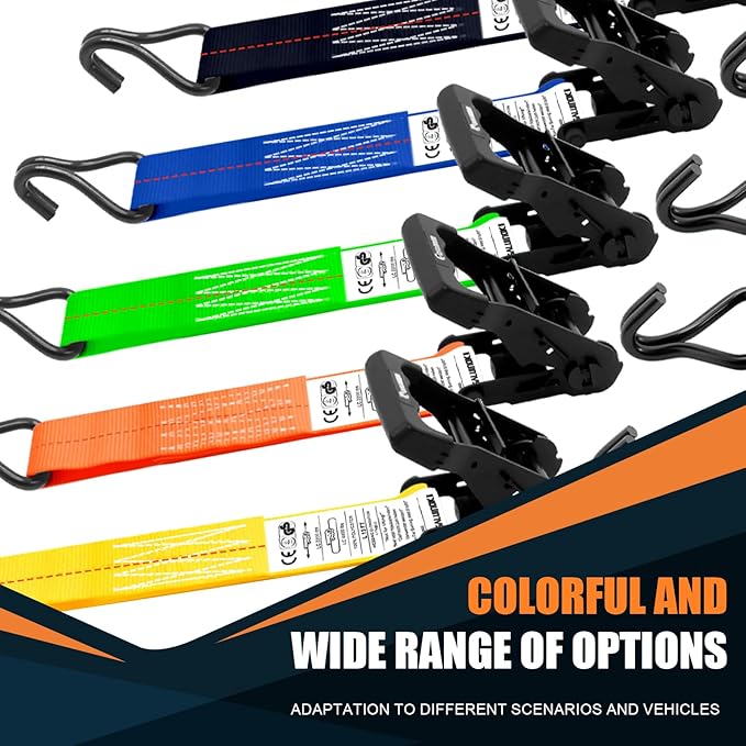 6 Pack 2 inch Ratchet Straps Heavy Duty J Hook 2 in x 15ft with Strong Ratcheting, Cargo Load Tie Down Strap 2200lbs Working Load for Trucks Blue