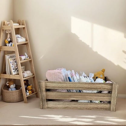 ARTAWEIN Rustic Vintage Finished Wooden Crate with Handles - Nesting Storage, Display, Organization Crate for Party, Office, Bedroom, Kitchen and Closet (Rustic Brown 1 pc)
