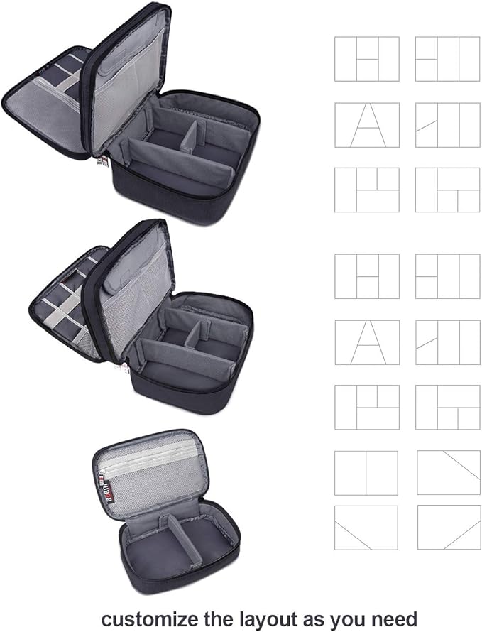 BUBM 3pcs Double Layer Electronic Organizer, Travel Gadgets Bag for Cables, External Flash Drive, Mouse, Memory Card, Power Bank and More, Compact and Multi-purpose, Black