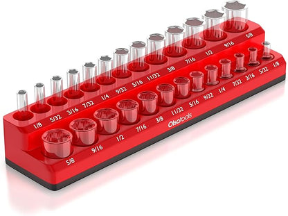 Olsa Tools Magnetic Socket Organizer | 1/4-inch Drive | SAE | RED | Holds 26 Sockets | Professional Quality Tools Organizer