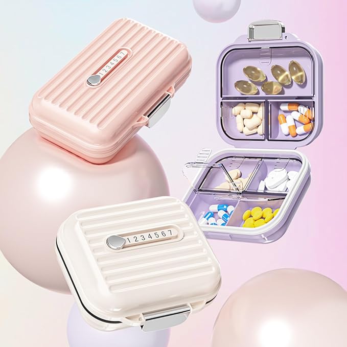 Travel Pill Organizer Box with Medicine Labels, 7 Compartments Portable Pill Case, Daily Medication Organizer Storage Pill Container for Pocket Pharmacy(Pink, L)