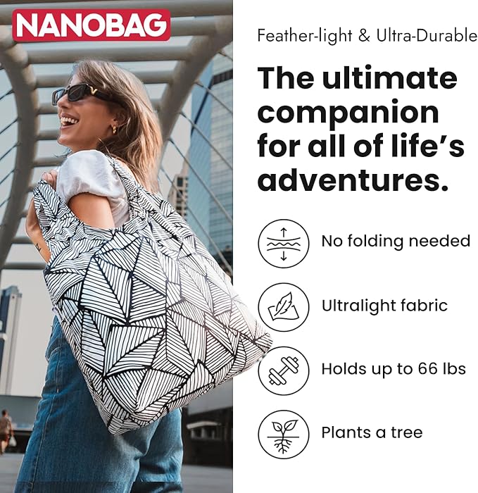 Nanobag Ultra-Lightweight Foldable Tote for Women & Men, Reusable Grocery & Travel Bag, Packable Collapsible Compact Market Essential (Standard Porcelain)