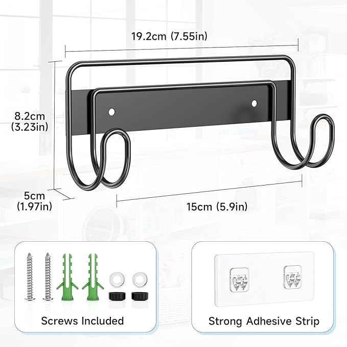 Ironing Board Hanger Wall Mount, Ironing Board Holder for T or Y Leg, Stainless Steel Iron Board Hanger, Laundry Room Wall Hook for Iron Board Holder (Black)