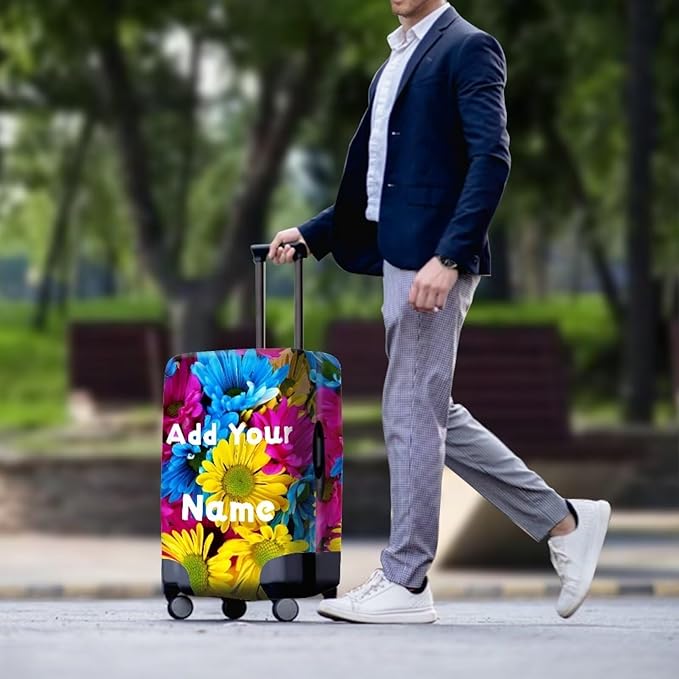 Customized Luggage Cover for Suitcase Personalized Name Suitcase Cover Fit 30-32 Inch Flower Luggage Covers Zip Closure Suitcase Cover Protector for Travel Business Anti-Scratch Baggage Cover