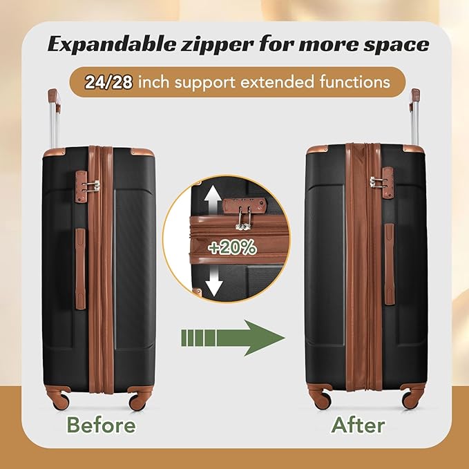 Merax 28 Inch Checked-Large Luggage with Wheels Aluminum Alloy Corner Hard Shell Suitcase TSA Luggage Suitcases for Travel Woman Men(Black Brown)