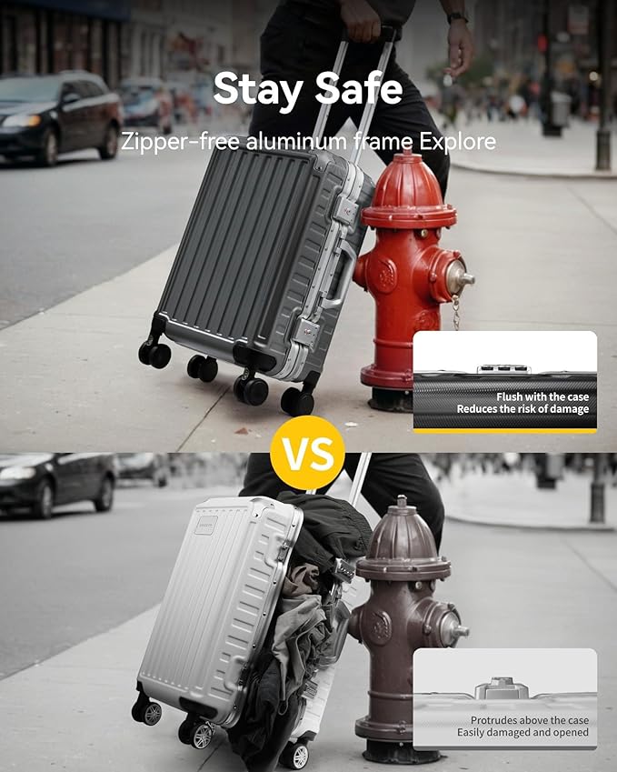 LUGGEX Luggage Sets with Spinner Wheels, 2 Piece (20/28) Aluminum Frame Zipperless Polycarbonate Hard Shell Suitcase Sets, Silver Grey