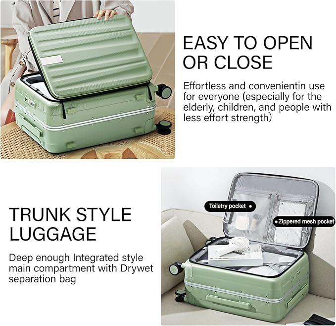 Hanke 20 Inch Carry-On Luggage with Wheels PC Hard Shell Suitcases Top Opening Aluminum Frame Travel Luggage Suitcases for Woman Men.(Bamboo Green)