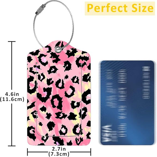 2 Pack Leopard Pattern Luggage Tags for Suitcases,Abstract Leopard Skin Leather Baggage Suitcases Tag Name ID Label Privacy Cover Travel Bag Tags for Women Men Boys Girls
