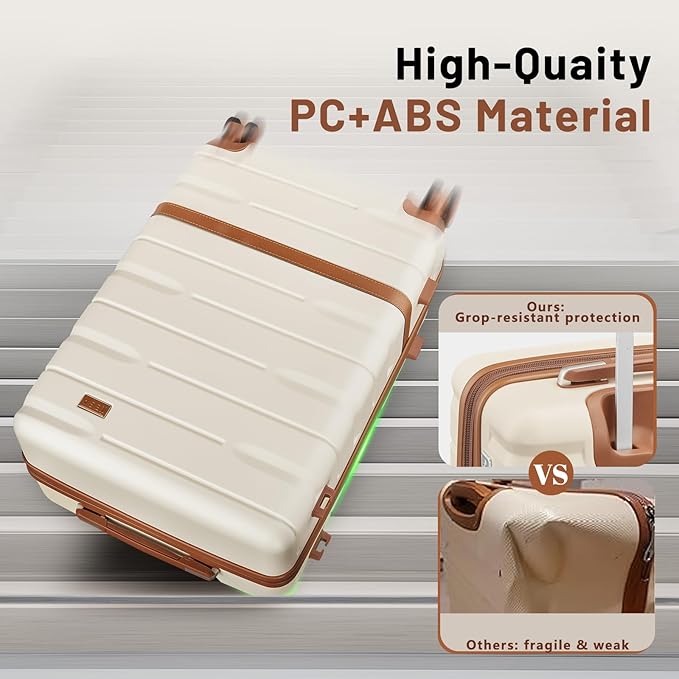 Luggage Sets, Suitcase with Spinner Wheels, PC+ABS Hardshell Travel Luggage Set with TSA Locks,Lightweight Rolling Luggage，Carry on suitcase with YKK Zippers(Beige, 6 piece set(14/20/24/28/DB/TB))