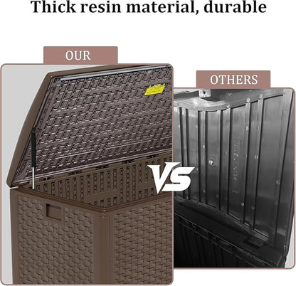 180 Pro Gallon Deck Box,Outdoor Storage Box Lockable,Waterproof for Patio Furniture, Garden Tools, Pool Accessories, Package Delivery Boxes For Outside, Brown