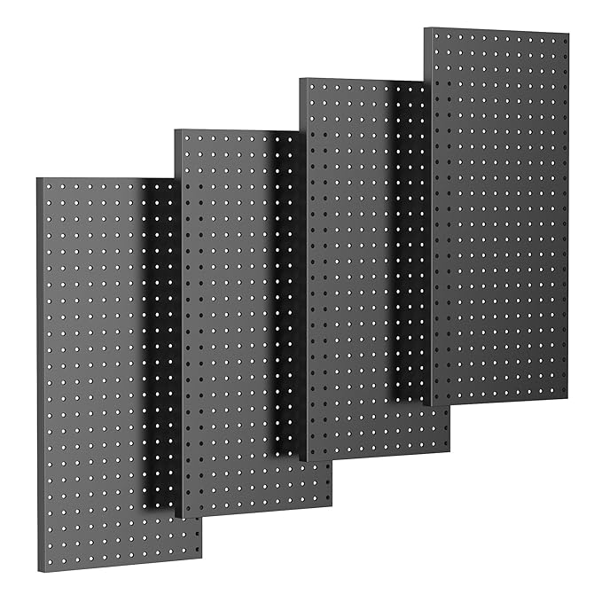 TORACK 4-Pack 12x24 inch Metal Pegboard Panels for Wall, Garage Tools Pegboard for Workbench, Modular Peg Board, Tool Organizer Board for Pegs(Black)
