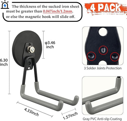 ULIBERMAGNET Magnetic Hooks,Heavy Duty Magnet Hooks,Large Manget with Hooks for Metal Cabinet Pegboard Garage Shelve Cart,4 Pack Tool Hook for Hammer Drill,Garden Tool(3.46inch/Silver)