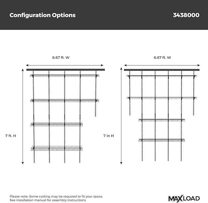 ClosetMaid MaxLoad Heavy Duty Wall Shelf Kit for Garage, 6 – 10 Ft., Adjustable ShelfTrack Wire Shelving, Black Finish