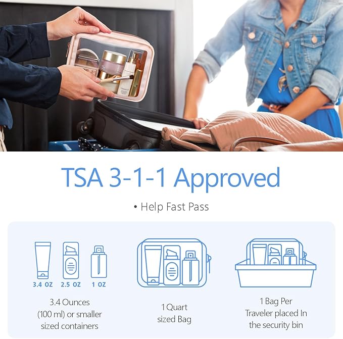 PACKISM TSA Approved Toiletry Bag - Upgrade Color-Edged Clear Makeup Bags, Clear Toiletry Bags For Traveling Fits Various Storage Needs