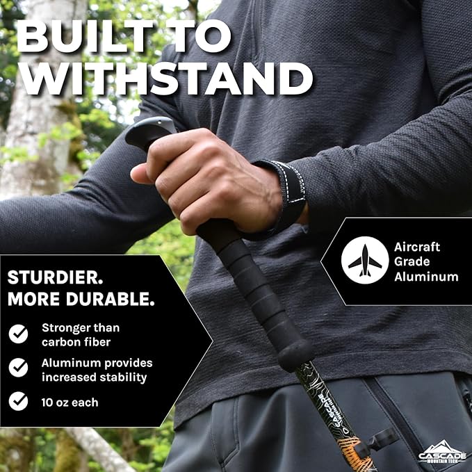 Cascade Mountain Tech Lightweight Aircraft-Grade Aluminum Trekking Poles with Extended Down Grip Plus Tip Kit