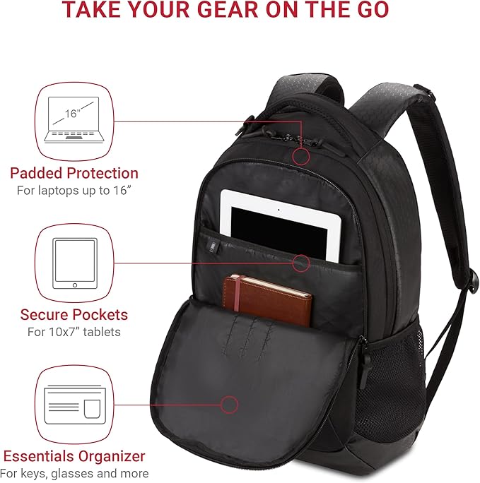 SwissGear Cecil 5505 Laptop Backpack, Black Hex, 18-Inch