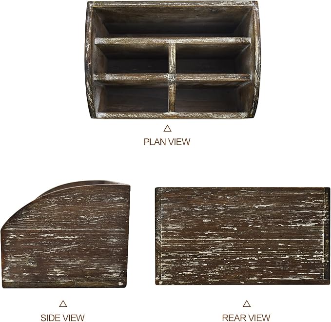 OKSQW Wood Desk Organizer, Solid Wooden Dark Brown Pen Holder for Desktop Organizer, No Need Assembly, Home Office Supplies Workspace Organizers Mail Holder Remote Control Countertop Storage Box