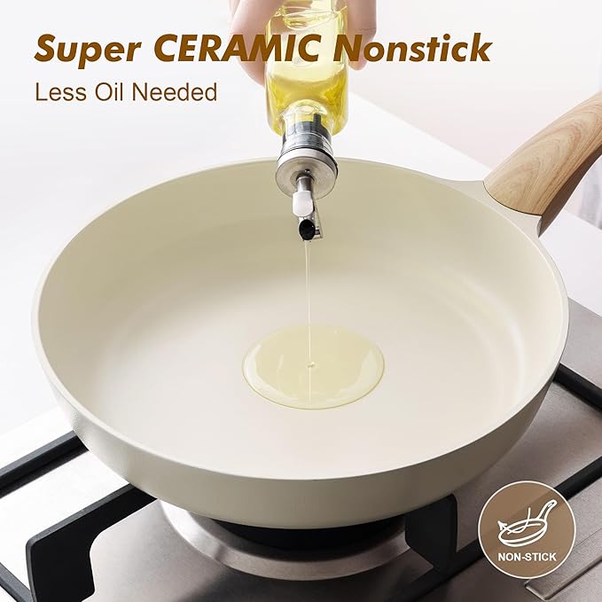 SENSARTE Ceramic Nonstick Frying Pan Skillet 11Inch Non Stick Omelette Pans, Non-toxic Healthy Kitchen Cooking Chef's Pan, Free of Intentionally Added PFOA/PFAS/PTFE, Induction Compatible, White