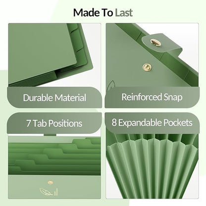 Sooez Aesthetic 8 Pocket Accordion File Organizer, Pastels Expanding File Folder for Important Document with Labels, Portable Receipt Paper Bill Organizer for Office School Supplies, Letter Size Purpl