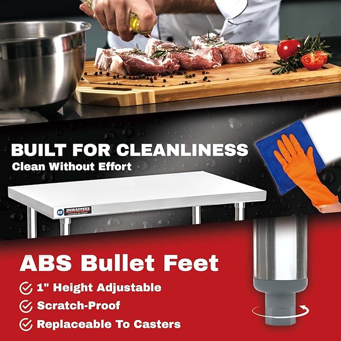 DuraSteel 30x30 Stainless Steel Work Table - NSF Commercial Prep Metal Table - Outdoor Pizza Oven Stand w/Under Shelf - Kitchen Island Laundry Utility Garage Microwave Stand Large Rolling Storage Cart