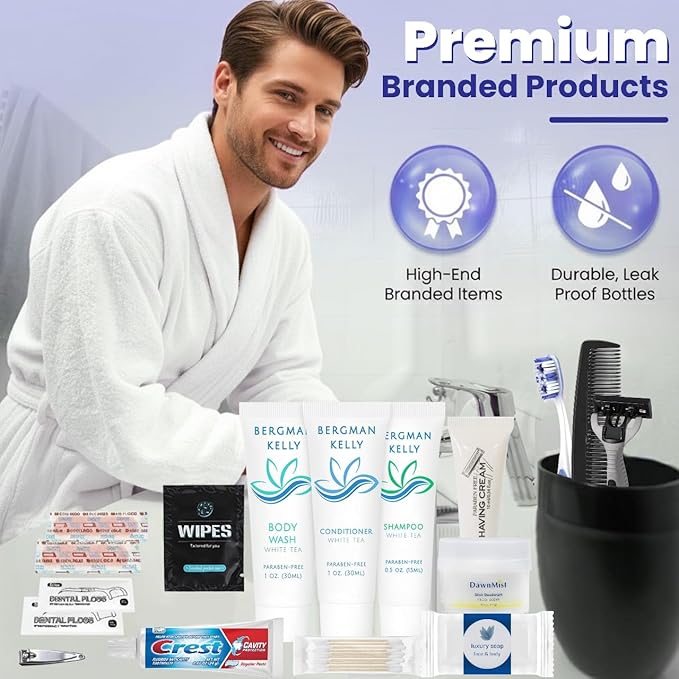 Trektote Bulk Hygiene Kit For Men And Women – (50 Pack) 20 Piece Set Of Travel Size Toiletries, TSA Compliant, Bulk Travel Essentials, Includes Shampoo And Conditioner, Body Wash, Toiletry Bag & More
