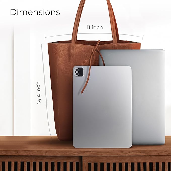 Italian Calf Leather Tote for Women with Zipper, Inner Pocket & Flat Base | Soft Unlined Shopper for Work & Travel
