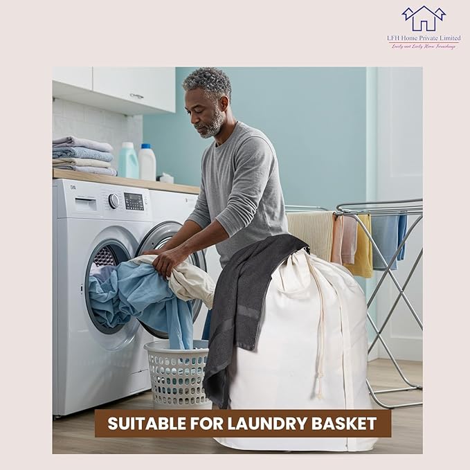 LFH Home Cotton Canvas Large Laundry Bag with Handle, Heavy Duty Drawstring Closure Washable Laundry Bags, School Travel, Home, Hotel, College Dorm, Organizer Sack, Toy Clothes 20x30 (Pack of 4)-White
