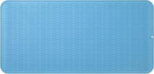 Silicone Dish Drying Mat for Multiple Usage,Easy clean,Eco-friendly,Heat-resistant Silicone Mat for Kitchen Counter or Sink,Refrigerator or Drawer Liner Light Blue 5XL 36inches x 18inches
