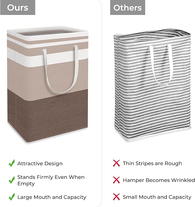 HomeHacks 2-Pack Large Laundry Basket, Waterproof, Freestanding Laundry Hamper, Collapsible Tall Clothes Hamper with Extended Handles for Clothes Toys in the Dorm and Family (Brown, 75L)