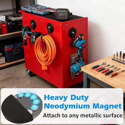 MUTUACTOR New Updated Heavy Duty Magnetic Hooks,40lbs 2-Pack Super Strong Magnetic Hooks for Hanging,Anti-Scratch Garage Magnets J-Hook for Organizing Heavy Impact Drivers Trailer Cord Garden Tools