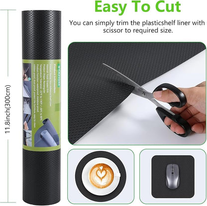 Black Shelf Liners for Kitchen Cabinets Non Adhesive Drawer Liner for Bathroom Waterproof Refrigerator Liners for Shelves Fridge Plastic Mats Cabinet Cupboard Liner 17.5 x 236.2 Inches x 2 Rolls